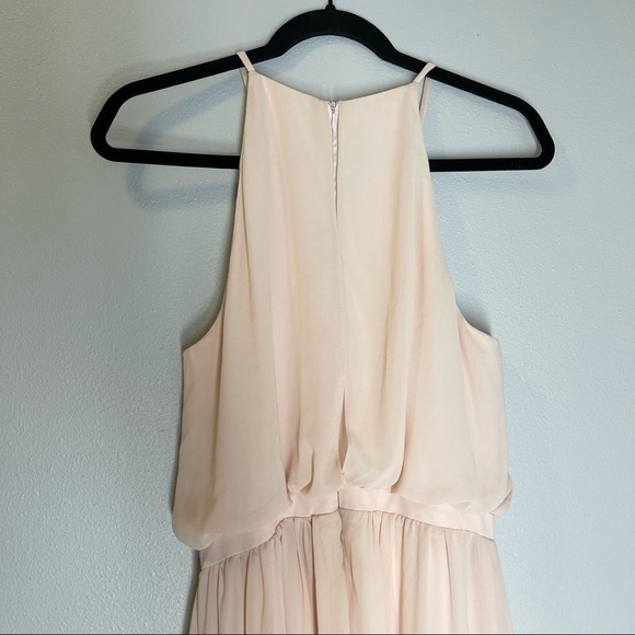 BHLDN Cayenne Maxi Chiffon Dress Blush Pink High Neck Side Slit Size Size Medium - Picture 5 of 13